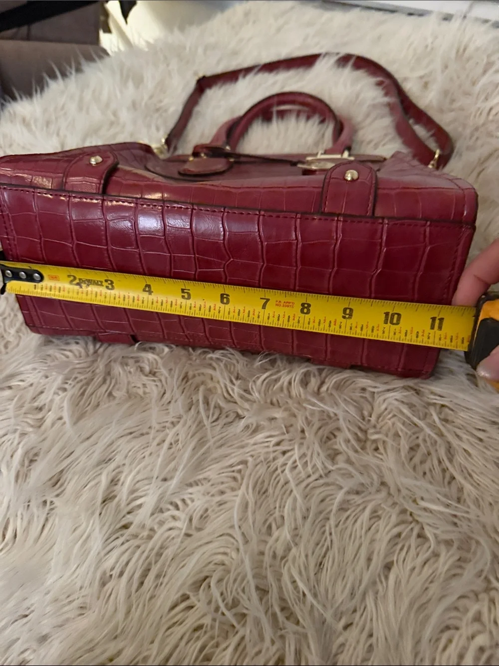 London Fog Red Croc-Embossed Satchel with Gold Hardware